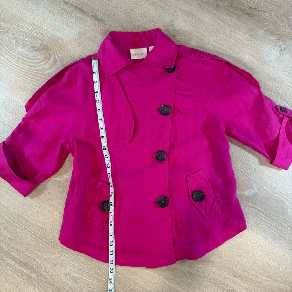 Chicos Button Up Cape Jacket Linen Barbiecore Layering Fuchsia Womens S (0) - Picture 2 of 10